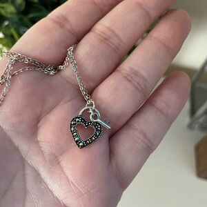 Vintage Marsala Sterling Silver 925 Heart key petite Pendant Marcasite 18" Chain